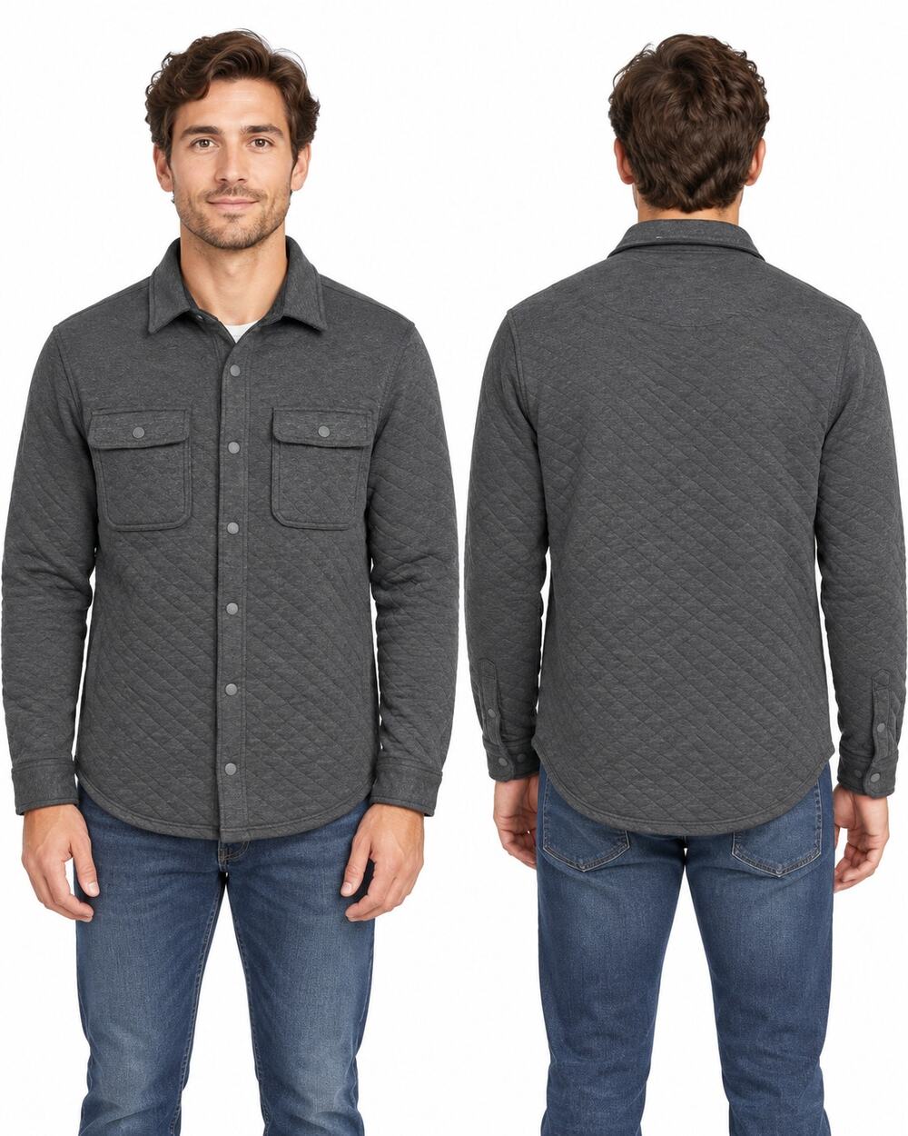 tentree Colville Quilted Shacket Men's S Charcoal Gray Snap Shirt Jacket